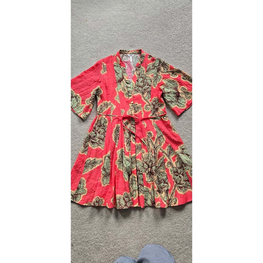 Object Collectors Item Floral Mini Dress Red Coral‎ Green Short Sleeve Size 36 - Picture 7 of 10